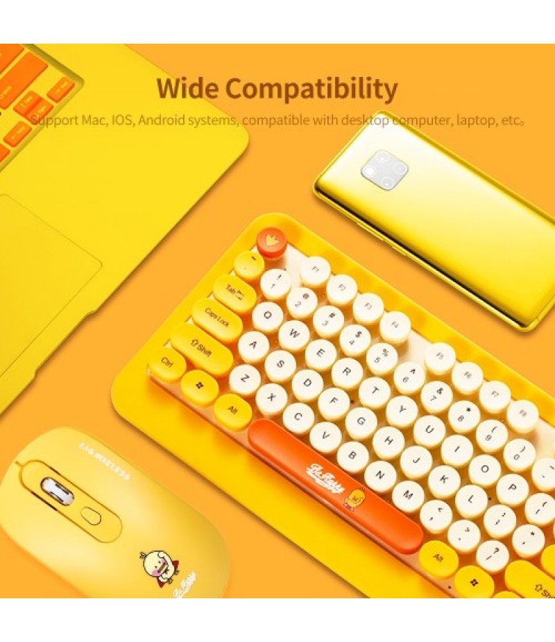 K68 2.4GHz Wireless Cute Retro Round Keycap Keyboard Mouse Set