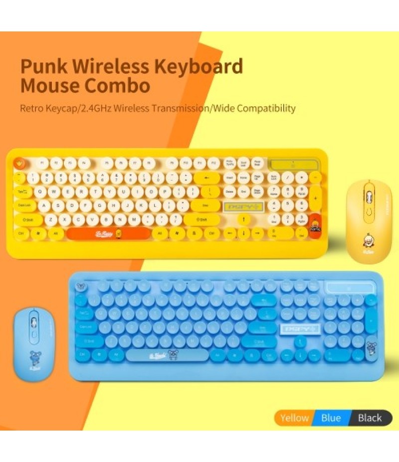 K68 2.4GHz Wireless Cute Retro Round Keycap Keyboard Mouse Set
