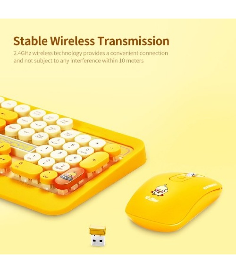 K68 2.4GHz Wireless Cute Retro Round Keycap Keyboard Mouse Set