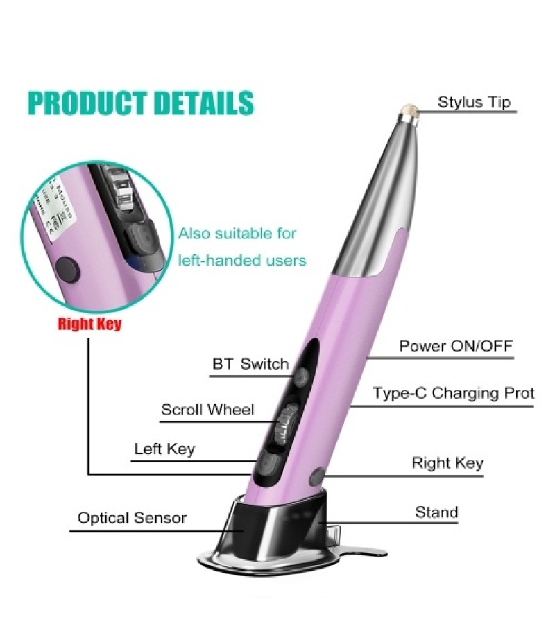 Three Mode 2.4G+BT3.0+5.0 Wireless Optical Pen Mouse 800/1200/1600DPI Rechargeable Pocket Pen Mouse for PC Laptop Computer Red