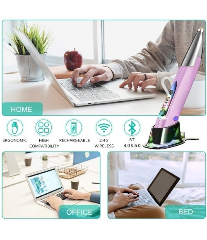 Three Mode 2.4G+BT3.0+5.0 Wireless Optical Pen Mouse 800/1200/1600DPI Rechargeable Pocket Pen Mouse for PC Laptop Computer Red