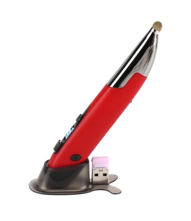 Three Mode 2.4G+BT3.0+5.0 Wireless Optical Pen Mouse 800/1200/1600DPI Rechargeable Pocket Pen Mouse for PC Laptop Computer Red