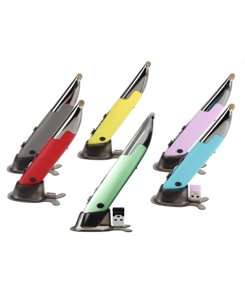 Three Mode 2.4G+BT3.0+5.0 Wireless Optical Pen Mouse 800/1200/1600DPI Rechargeable Pocket Pen Mouse for PC Laptop Computer Red