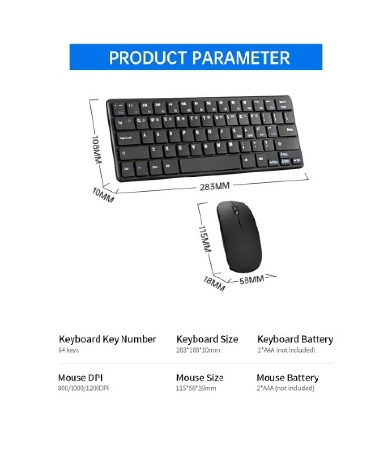 Keyboard Mouse Combo 2.4G Wireless Keyboard Mouse Set Office Keyboard Mouse Set Slim Design Plug and Play for PC Laptop Black