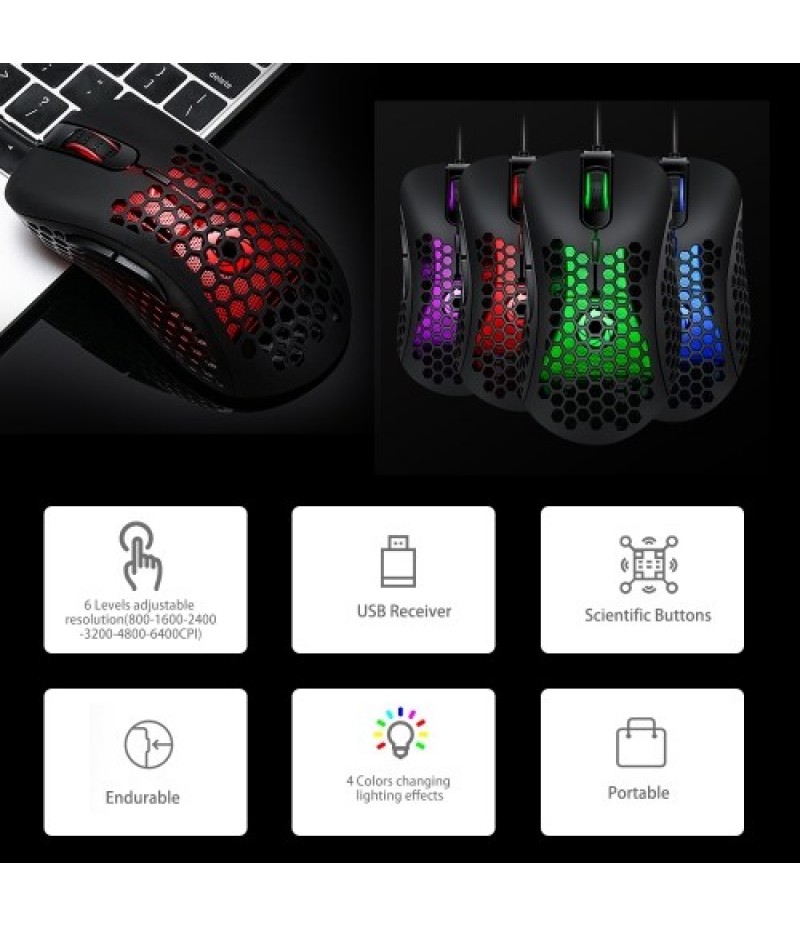 Mouse with USB Chargeing Port Design Ergonomic 4 Colors Changeing Optiacal Illuminated Mouse 6 Levels Adjustable Resolution with