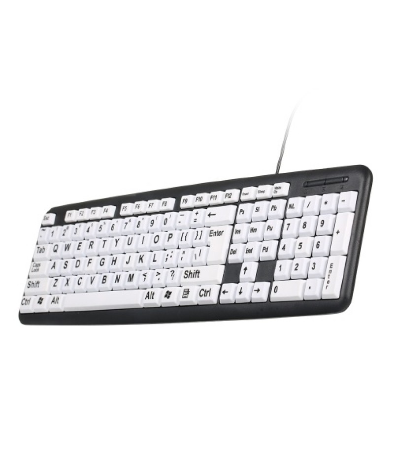 USB Wired Keyboard with Large White Keys Black Letters