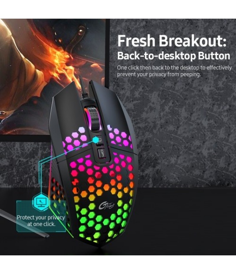 X801 Wired RGB Gaming Mouse with 7 Programmable Buttons Back-to-desktop Button 6 Adjustable DPI Levels 7 Lighting Modes White