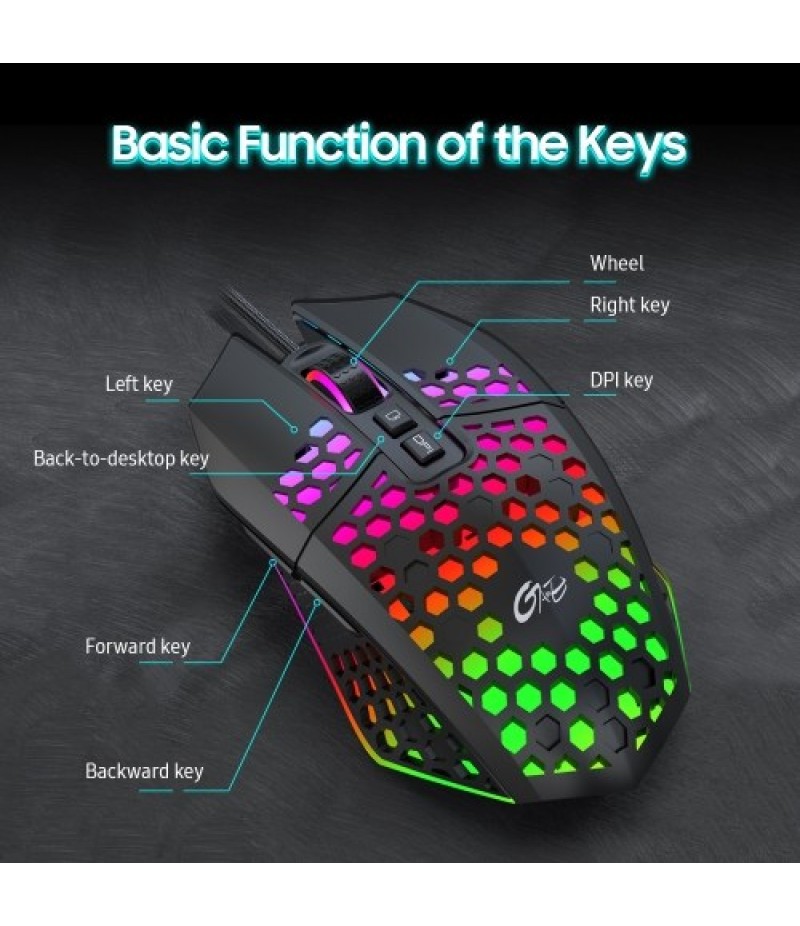 X801 Wired RGB Gaming Mouse with 7 Programmable Buttons Back-to-desktop Button 6 Adjustable DPI Levels 7 Lighting Modes White