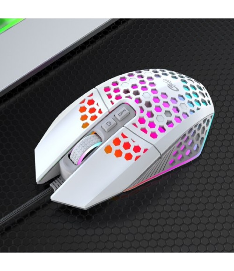 X801 Wired RGB Gaming Mouse with 7 Programmable Buttons Back-to-desktop Button 6 Adjustable DPI Levels 7 Lighting Modes White