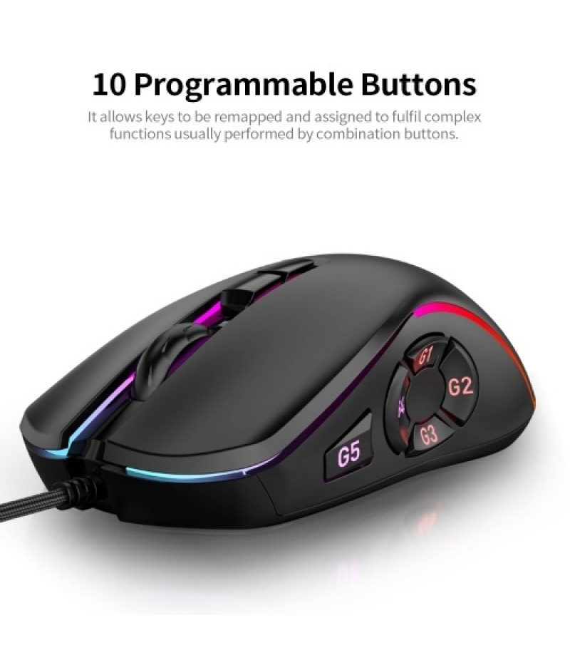 Wired Gaming Mouse 7200DPI RGB Backlit Mouse 6 Adjustable DPI Levels/10 Programmable Buttons/Back-to-desktop Button Black