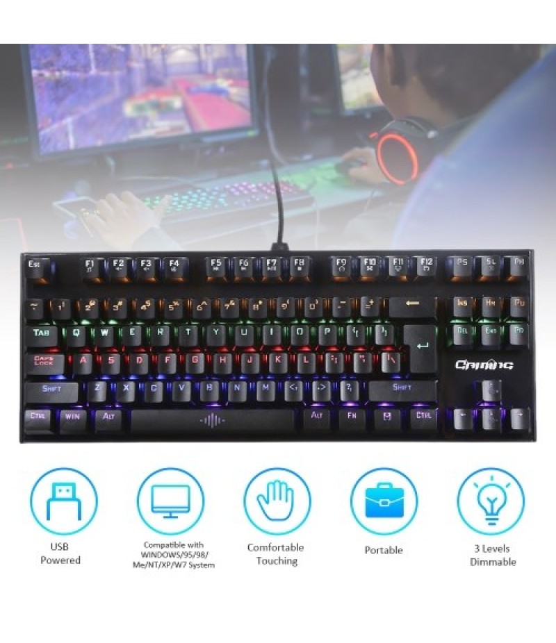 Illuminated Keyboard 87 Keys Gaming Keyboard USB Powered Operated 3 Levels Adjustable Brightness Dimmable for Computer Laptop E-