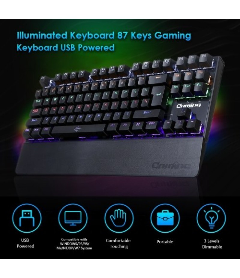 Illuminated Keyboard 87 Keys Gaming Keyboard USB Powered Operated 3 Levels Adjustable Brightness Dimmable for Computer Laptop E-