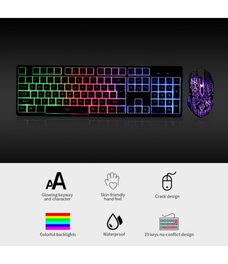 Keyboard and Mouse Combo N-Key Rollover Wired Gaming Mouse Silent Office Keyboard RGB Mouse 104Keys
