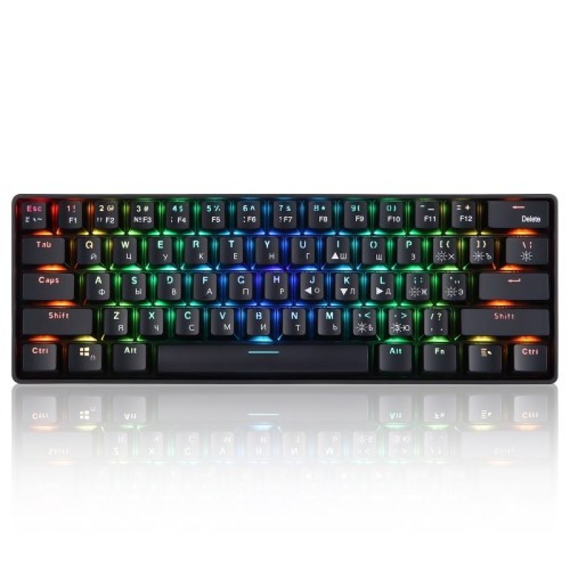 61 Keys Mechanical Keyboard USB Wired 2.4G Wireless Dual-mode English&Russian Keyboard with RGB Light Effect Red Switches