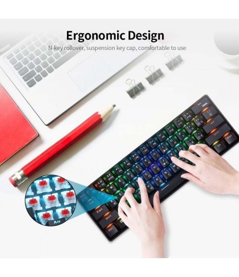 61 Keys Mechanical Keyboard USB Wired 2.4G Wireless Dual-mode English&amp;Russian Keyboard with RGB Light Effect Red Switches