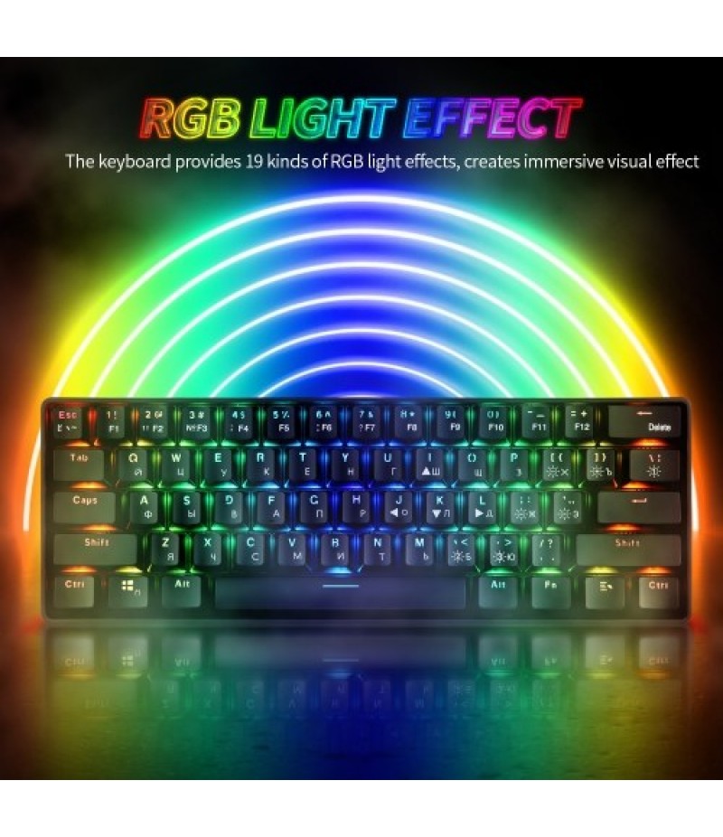 61 Keys Mechanical Keyboard USB Wired 2.4G Wireless Dual-mode English&amp;Russian Keyboard with RGB Light Effect Red Switches