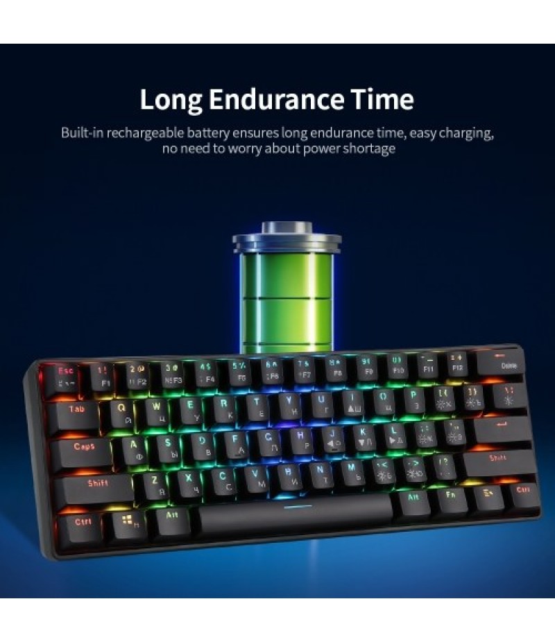 61 Keys Mechanical Keyboard USB Wired 2.4G Wireless Dual-mode English&amp;Russian Keyboard with RGB Light Effect Red Switches