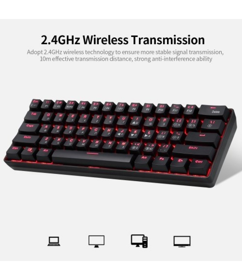 61 Keys Mechanical Keyboard USB Wired 2.4G Wireless Dual-mode English&amp;Russian Keyboard with RGB Light Effect Red Switches