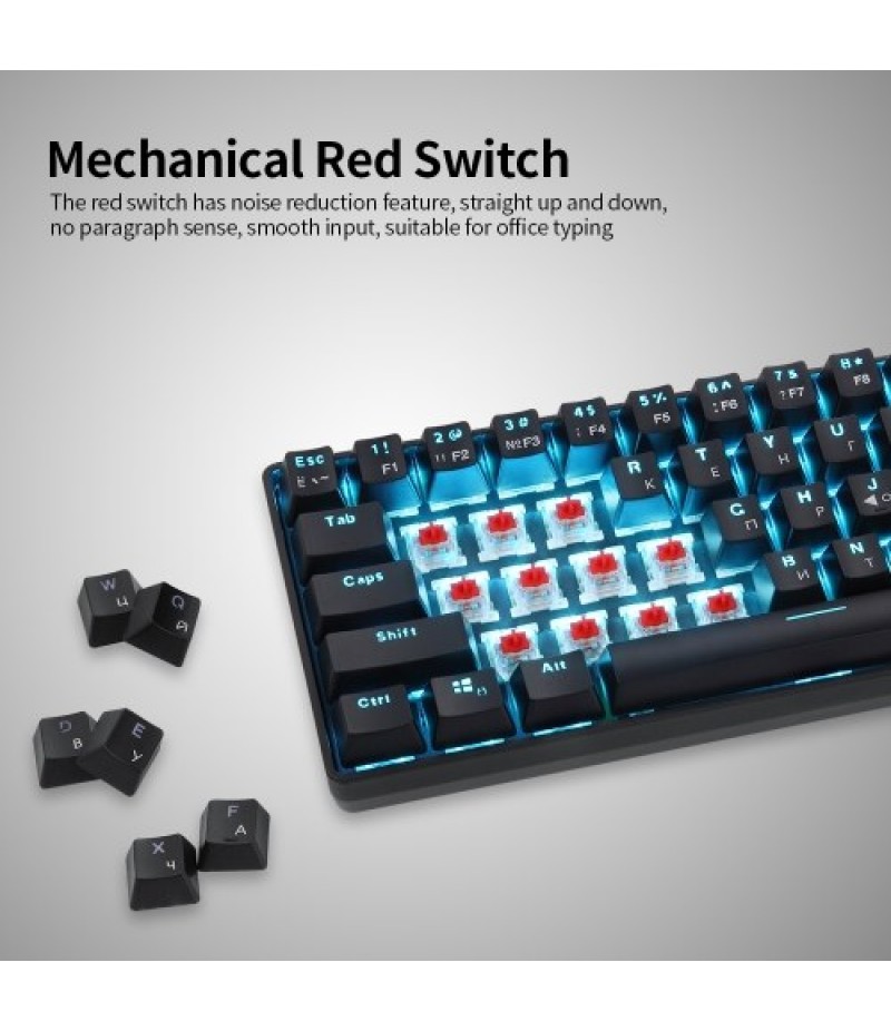 61 Keys Mechanical Keyboard USB Wired 2.4G Wireless Dual-mode English&amp;Russian Keyboard with RGB Light Effect Red Switches
