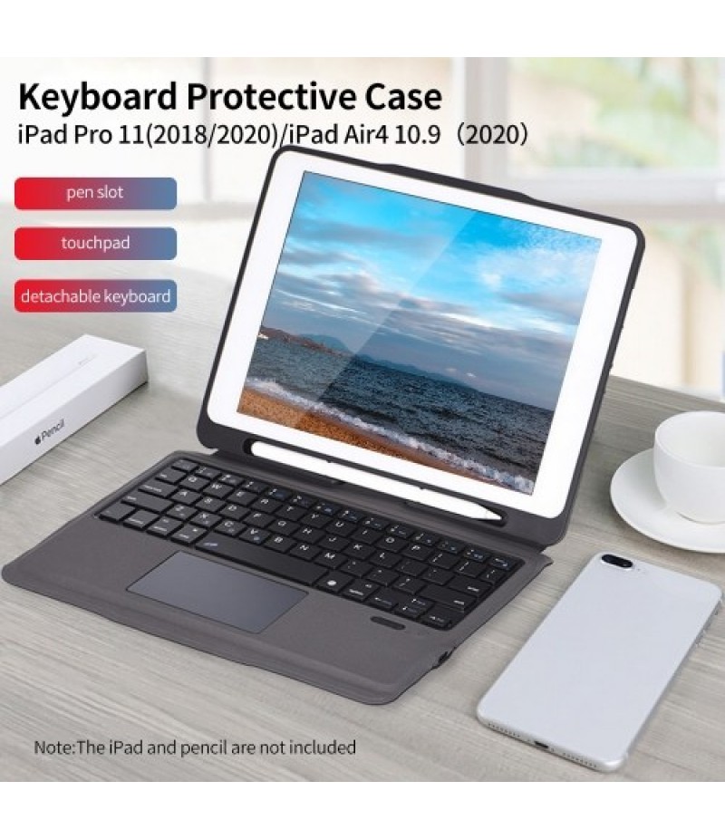 T207 Keyboard Protective Case with Detachable BT Keyboard Touchpad Compatible with iPad Pro 11(2018/2020/2021)/iPad Air4 10.9(20