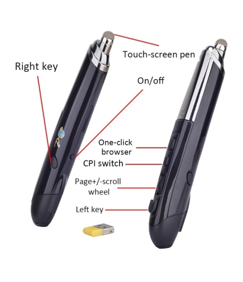 PR-08 2.4Ghz Wireless Optical Touch-pen Mouse 800/1200/1600DPI Wireless Mouse Pen with Web Browsing Laser-Presenter Handwriting 