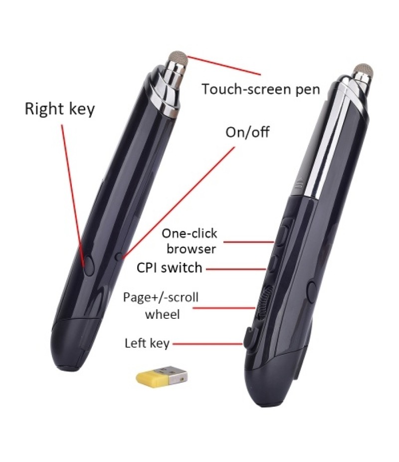 PR-08 2.4Ghz Wireless Optical Touch-pen Mouse 800/1200/1600DPI Wireless Mouse Pen with Web Browsing Laser-Presenter Handwriting 