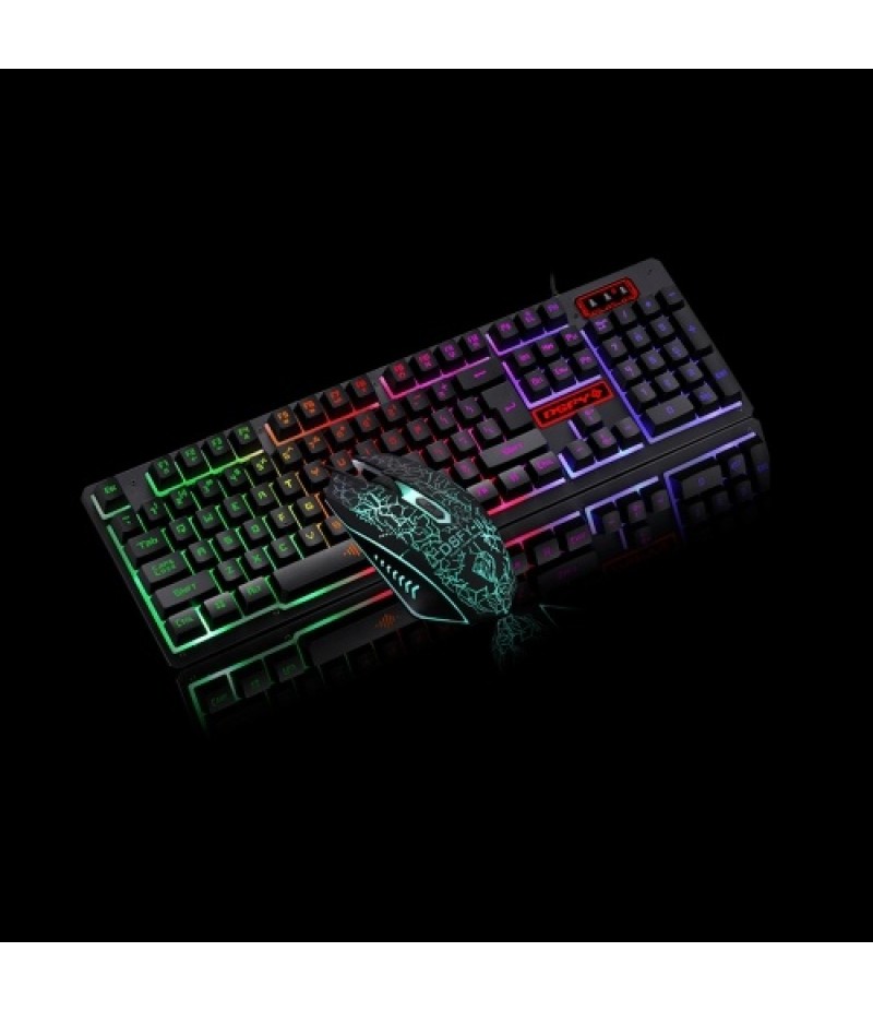 USB Wired Gaming Keyboard and Mouse Combo Waterproof Rainbow Backlit 2000DPI for Home Office