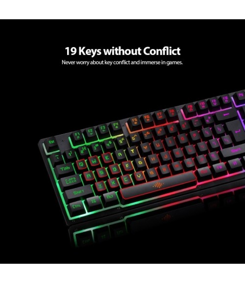 USB Wired Gaming Keyboard and Mouse Combo Waterproof Rainbow Backlit 2000DPI for Home Office
