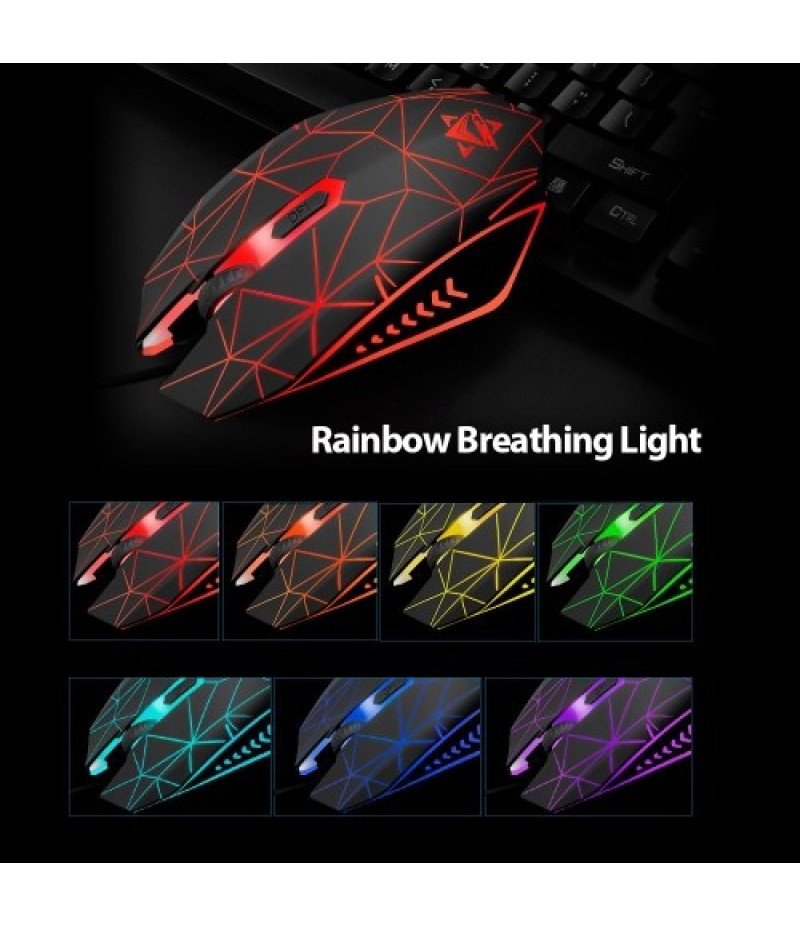 USB Wired Gaming Keyboard and Mouse Combo Waterproof Rainbow Backlit 2000DPI for Home Office