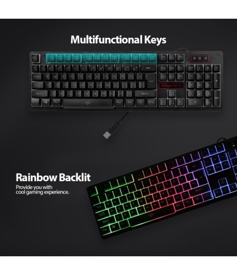 USB Wired Gaming Keyboard and Mouse Combo Waterproof Rainbow Backlit 2000DPI for Home Office