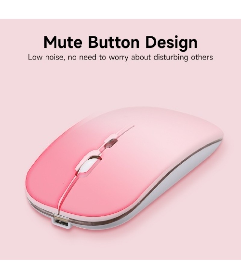 2.4G+BT3.0 Wireless Dual-mode Mouse Mute Office Mouse 3-gear Adjustable DPI Built-in Rechargeable Lithium Battery Light Pink