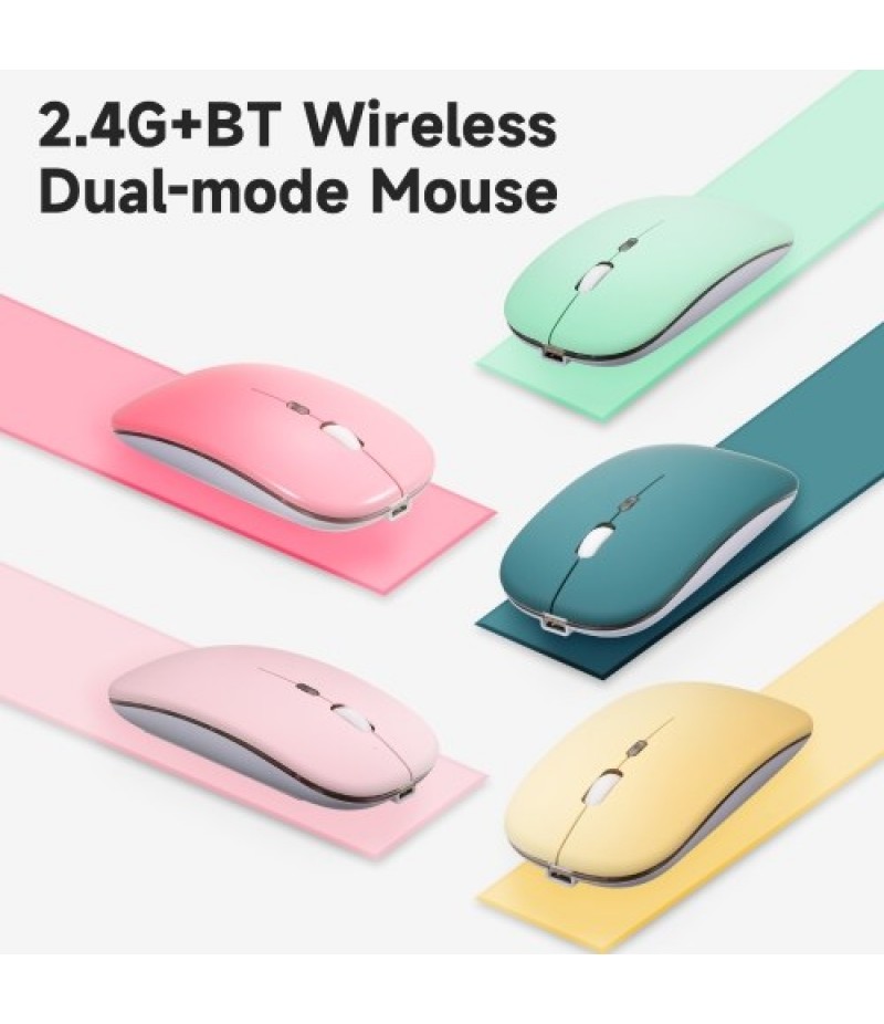 2.4G+BT3.0 Wireless Dual-mode Mouse Mute Office Mouse 3-gear Adjustable DPI Built-in Rechargeable Lithium Battery Light Pink
