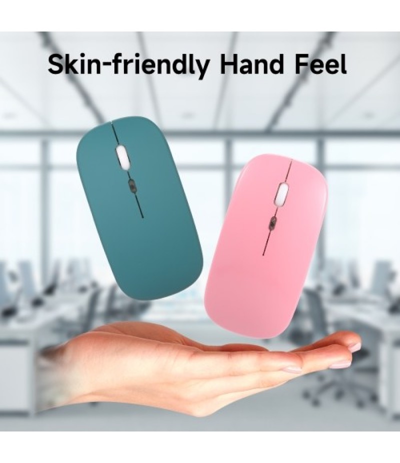 2.4G+BT3.0 Wireless Dual-mode Mouse Mute Office Mouse 3-gear Adjustable DPI Built-in Rechargeable Lithium Battery Light Pink