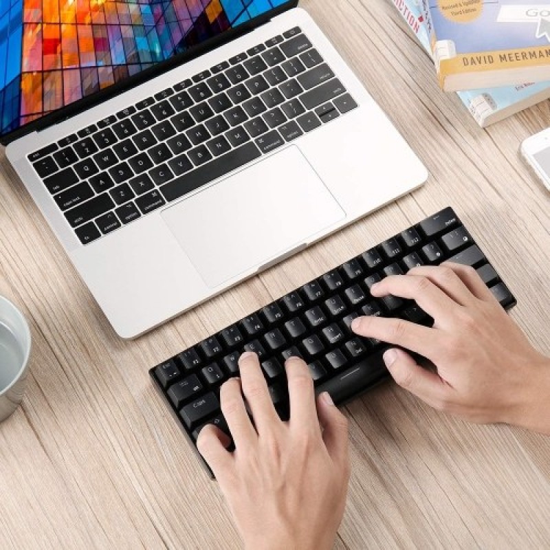 RK61 BT&amp;Wired Dual Mode Keyboard Yellow Backlight 61 Key Mini Mechanical Keyboard for Phone/Tablet Black with OUTEMU Blue Sw