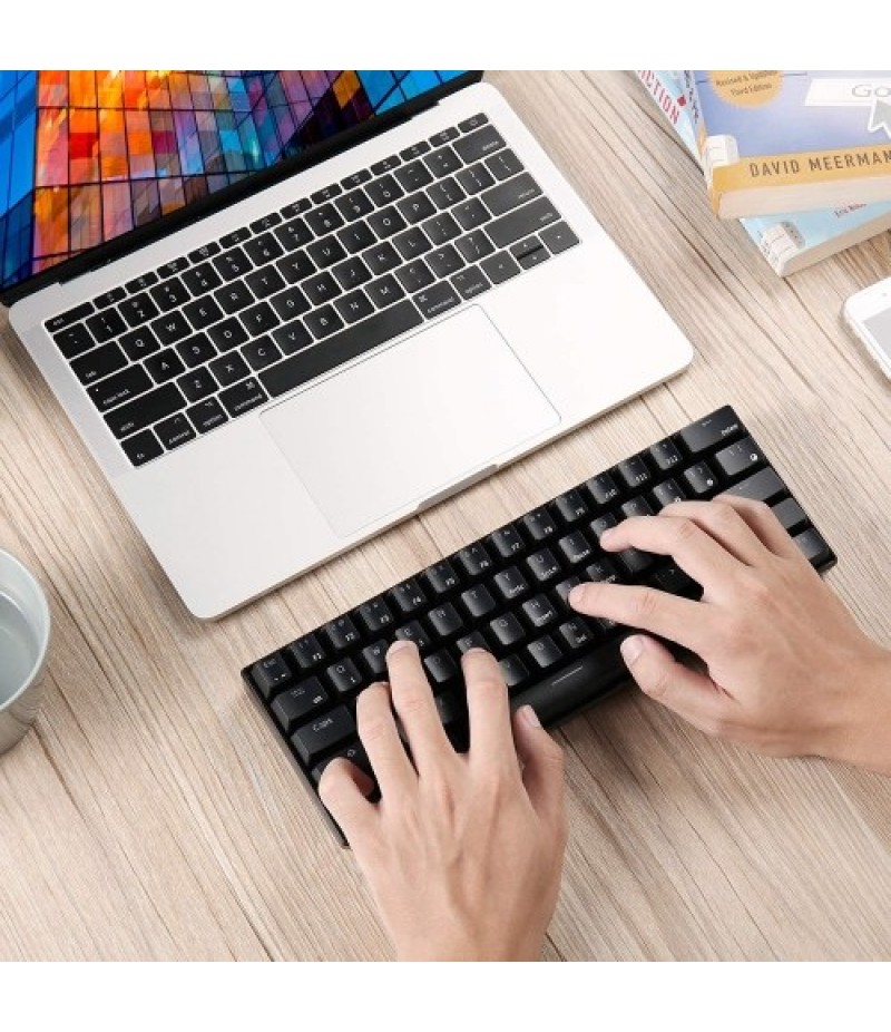 RK61 BT&amp;Wired Dual Mode Keyboard Yellow Backlight 61 Key Mini Mechanical Keyboard for Phone/Tablet Black with OUTEMU Blue Sw