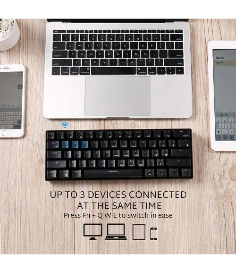 RK61 BT&amp;Wired Dual Mode Keyboard Yellow Backlight 61 Key Mini Mechanical Keyboard for Phone/Tablet Black with OUTEMU Blue Sw