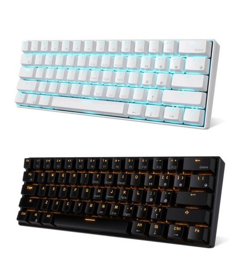 RK61 BT&amp;Wired Dual Mode Keyboard Yellow Backlight 61 Key Mini Mechanical Keyboard for Phone/Tablet Black with OUTEMU Blue Sw