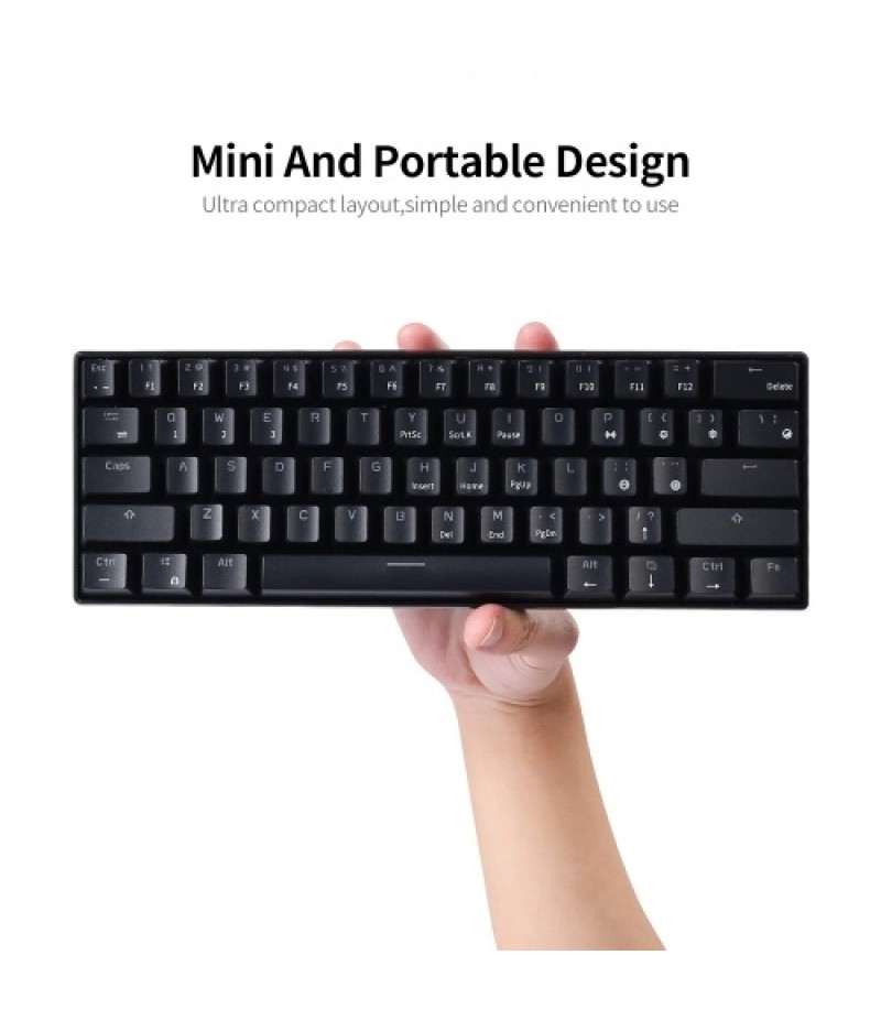RK61 BT&amp;Wired Dual Mode Keyboard Yellow Backlight 61 Key Mini Mechanical Keyboard for Phone/Tablet Black with OUTEMU Blue Sw