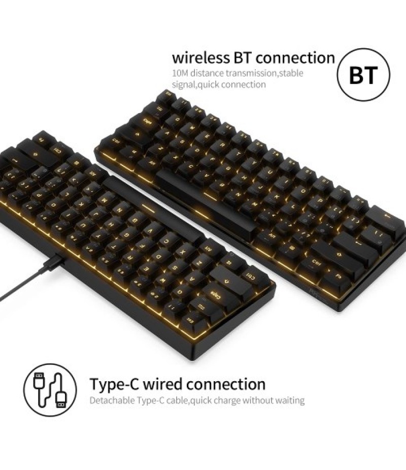 RK61 BT&amp;Wired Dual Mode Keyboard Yellow Backlight 61 Key Mini Mechanical Keyboard for Phone/Tablet Black with OUTEMU Blue Sw