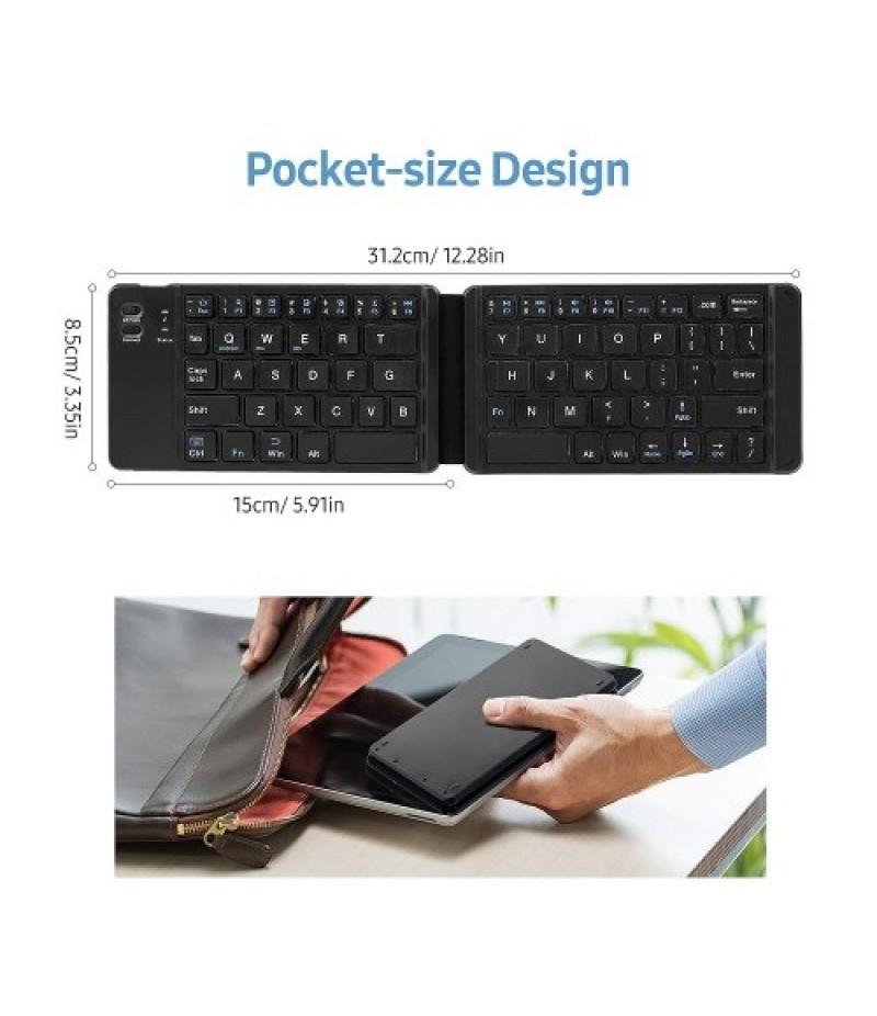 Folding Pocket-size BT Keyboard Scissor Switch Keyboard Compatible with iOS/Android/Windows Laptops Tablets Cellphones Black