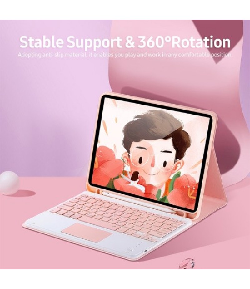 Detachable BT Keyboard Case with Touchpad Charging Pen Slot Compatible with iPad Pro11 2018/2020/ iPad air4 2020 Pink