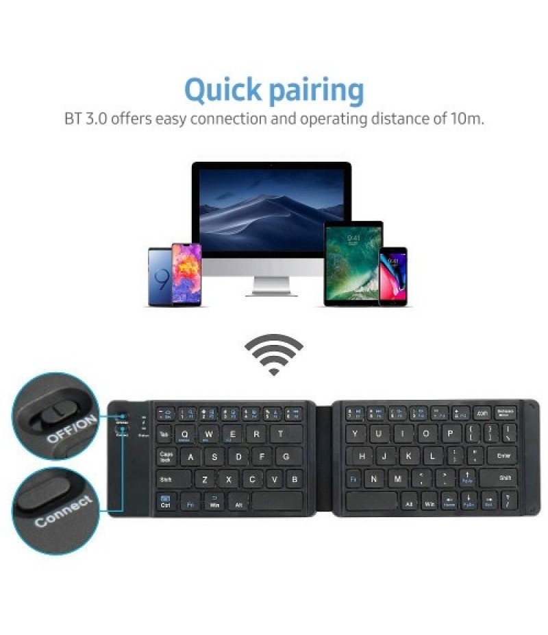 Folding Pocket-size BT Keyboard Scissor Switch Keyboard Compatible with iOS/Android/Windows Laptops Tablets Cellphones Black