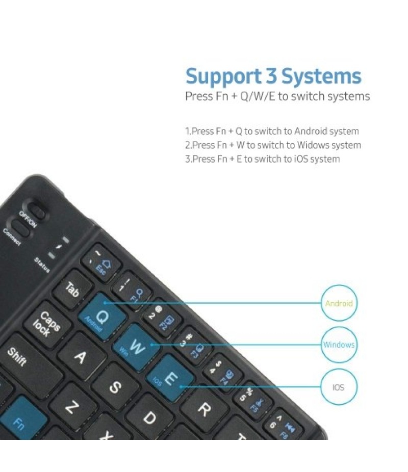 Folding Pocket-size BT Keyboard Scissor Switch Keyboard Compatible with iOS/Android/Windows Laptops Tablets Cellphones Black