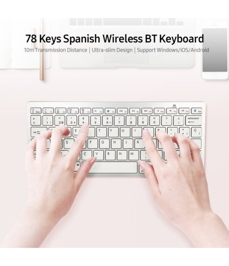 78 Keys Spanish Wireless BT Keyboard BT 3.0 Portable Ultra-slim Keyboard Support Windows/iOS/Android for Laptop Tablet Phone