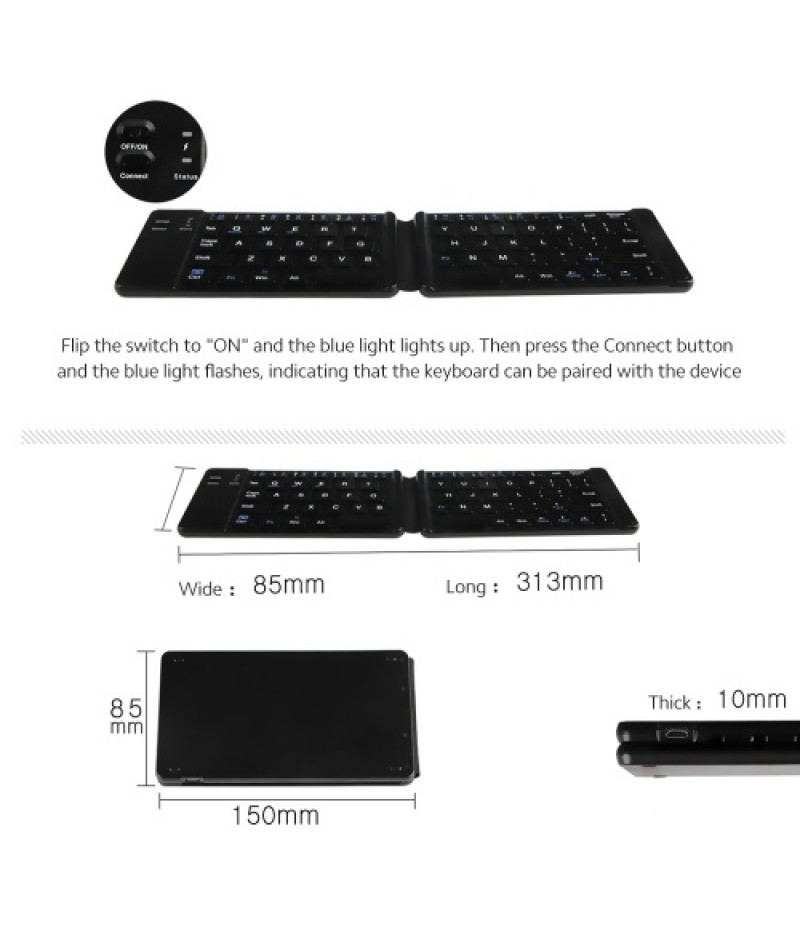 Convenient Folding BT Keyboard Compatibility Intelligent Matching Simple &amp; Compact Long-lasting Battery Life