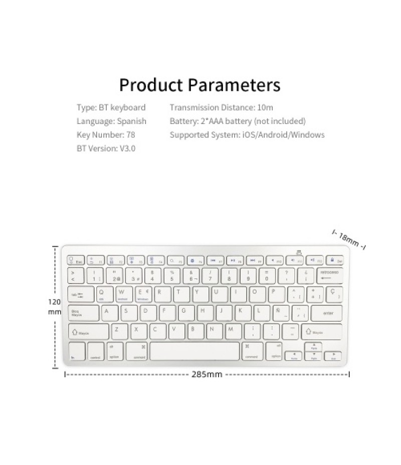 78 Keys Spanish Wireless BT Keyboard BT 3.0 Portable Ultra-slim Keyboard Support Windows/iOS/Android for Laptop Tablet Phone