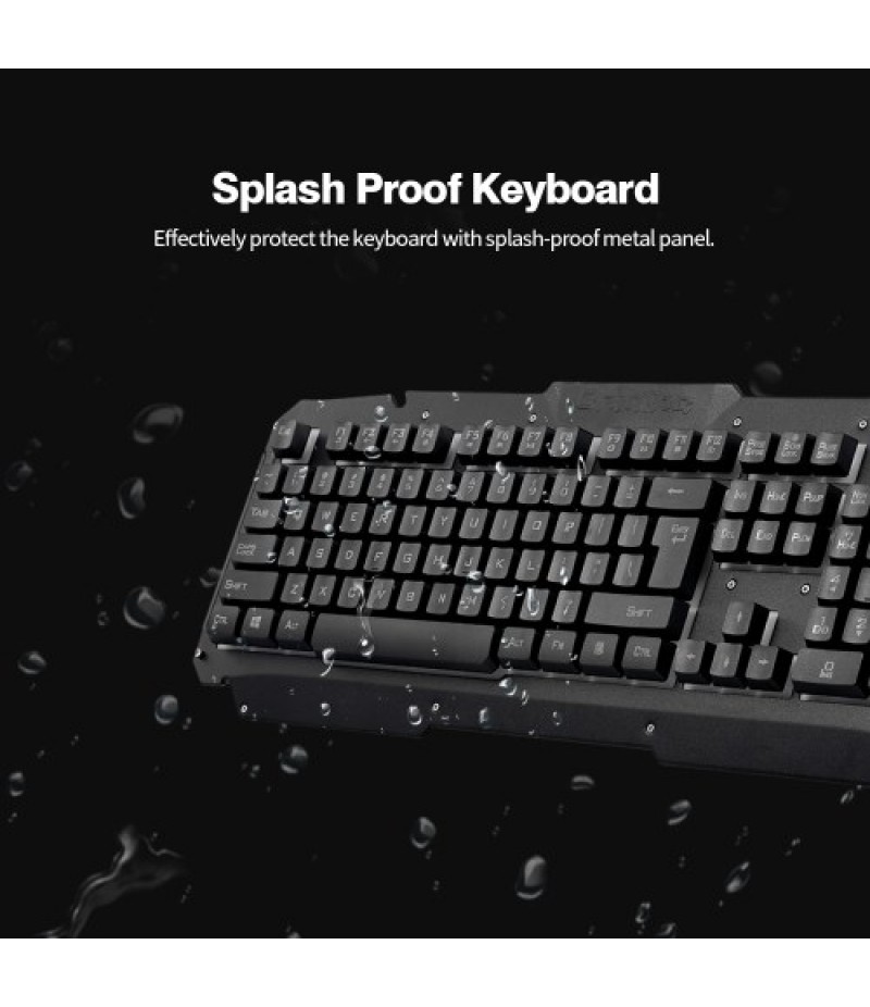 USB Wired Keyboard Rainbow Backlit with Metal Panel Suspended Keys for PC Computer(Black)