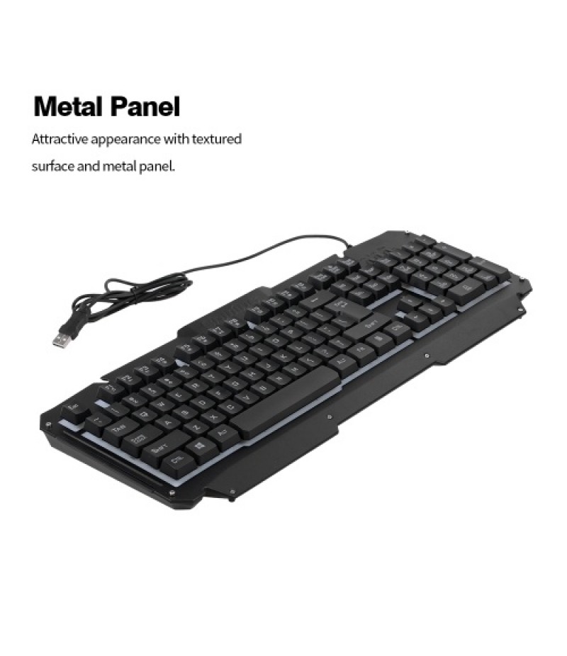 USB Wired Keyboard Rainbow Backlit with Metal Panel Suspended Keys for PC Computer(Black)