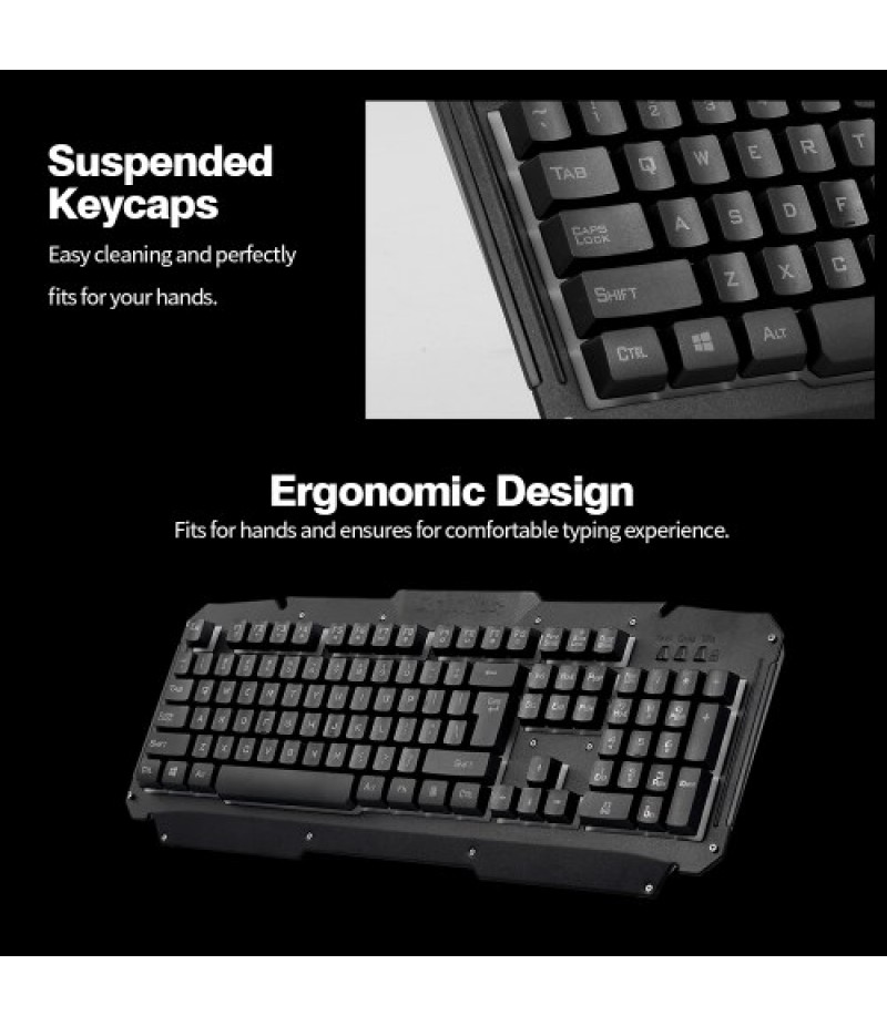 USB Wired Keyboard Rainbow Backlit with Metal Panel Suspended Keys for PC Computer(Black)