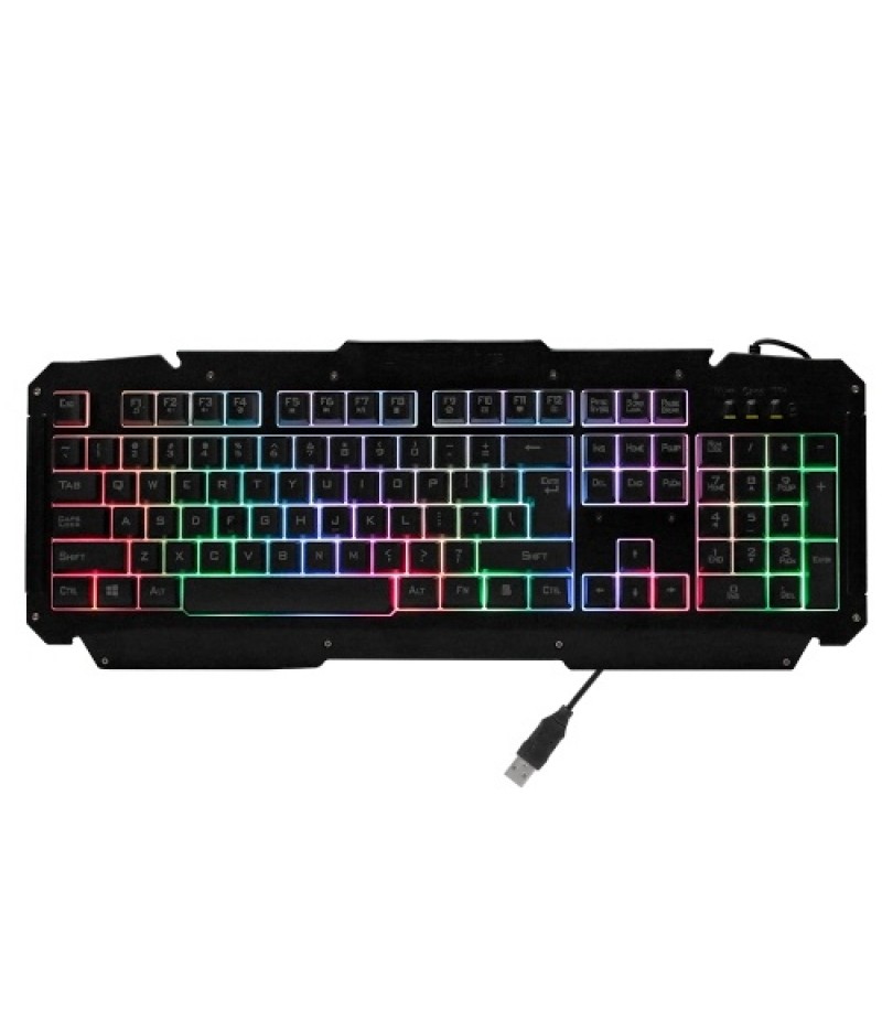 USB Wired Keyboard Rainbow Backlit with Metal Panel Suspended Keys for PC Computer(Black)